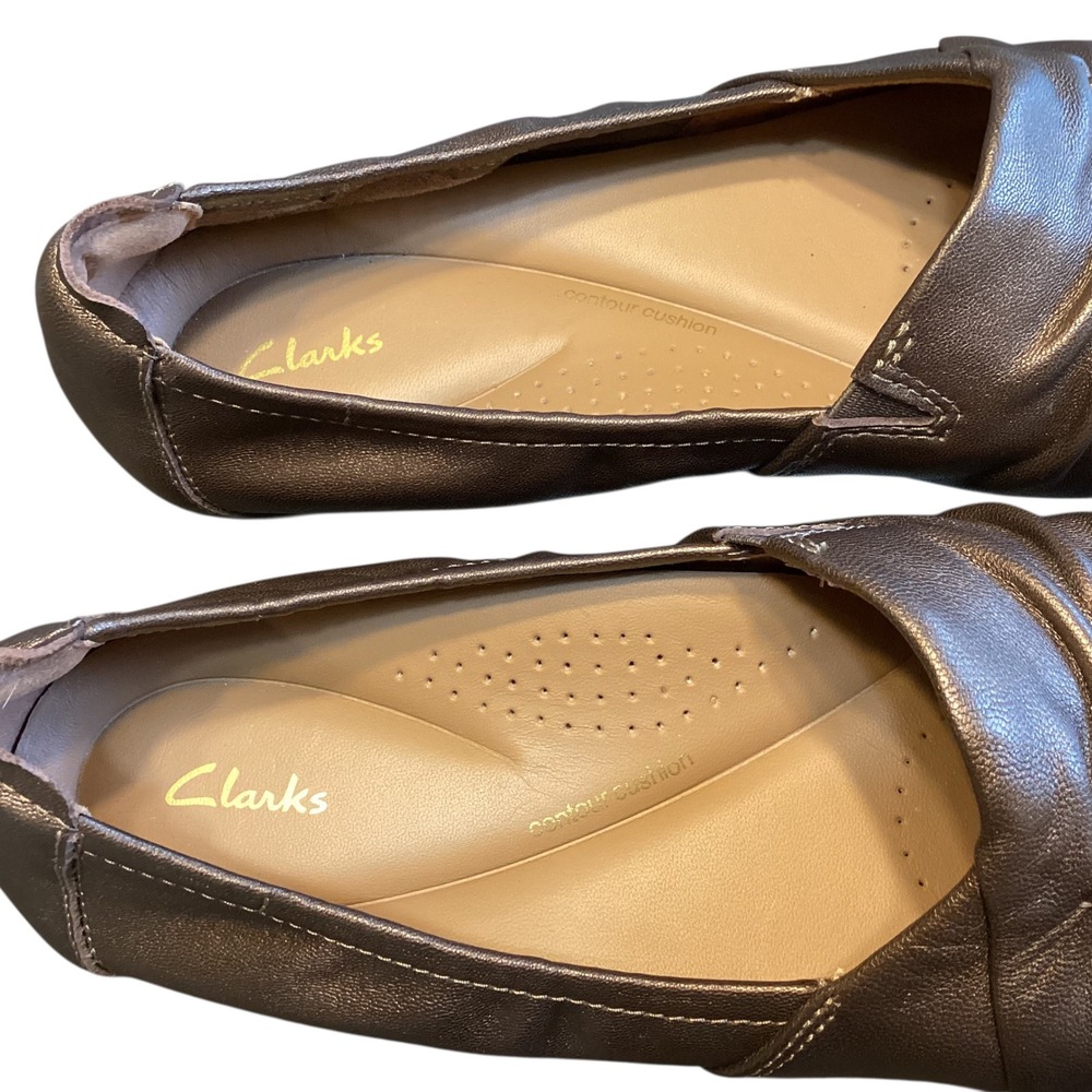 Clarks Rena Way Bronze Ballet Flats Ruched Slip On Loafers Flats Contour Cushio - Picture 8 of 9